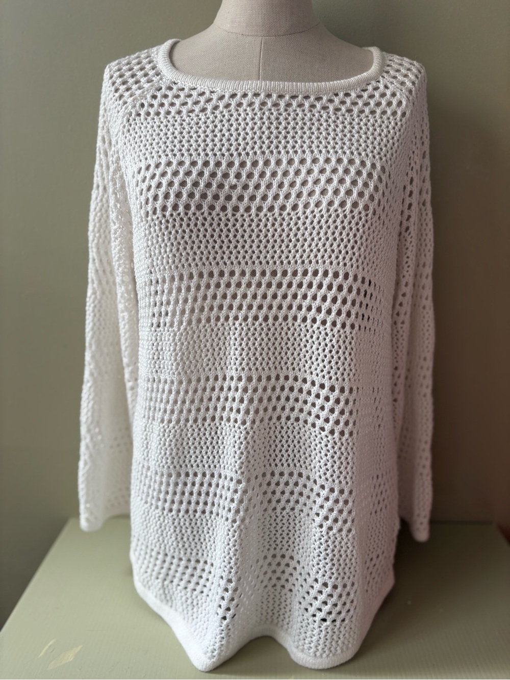 Northern Reflections Cream Open-Knit Crewneck pull on Sweater Sz L